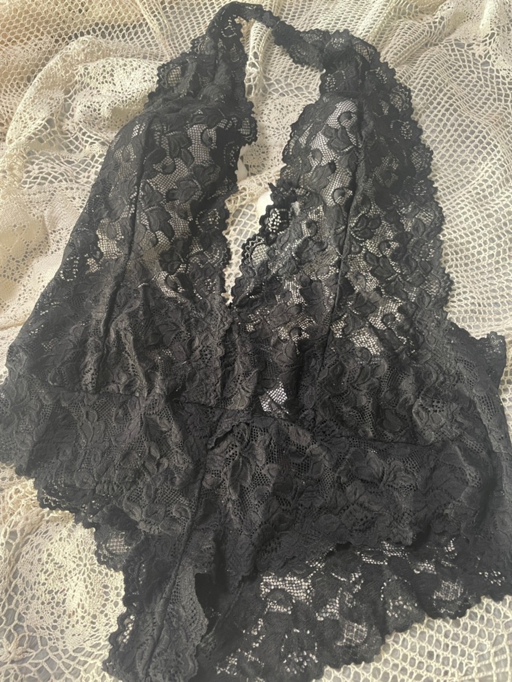 Frederick's of Hollywood Black Lace Halter Chemise Top